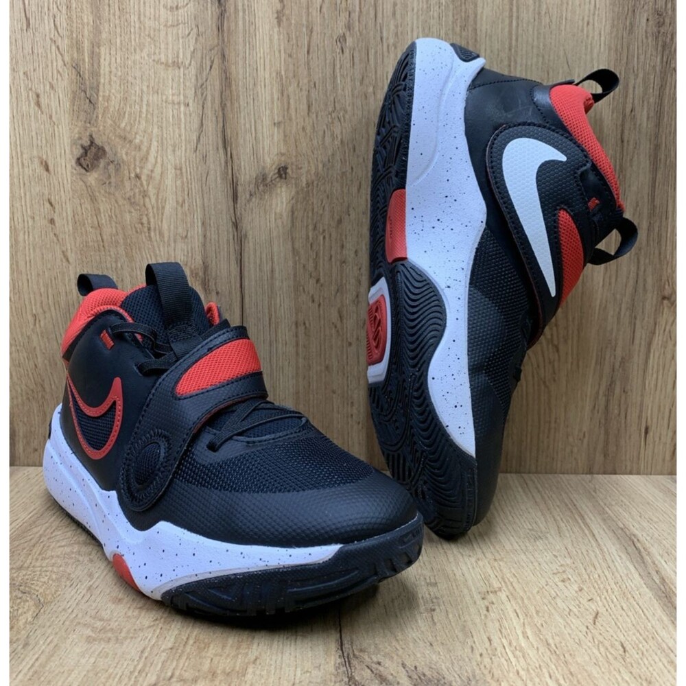 Nike Team Hustle D 11 Shoes Youth Size 6Y Black Red Basketball Strap DV8996-003